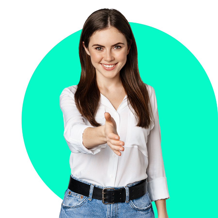 Mujer apuntando muy sorprendida